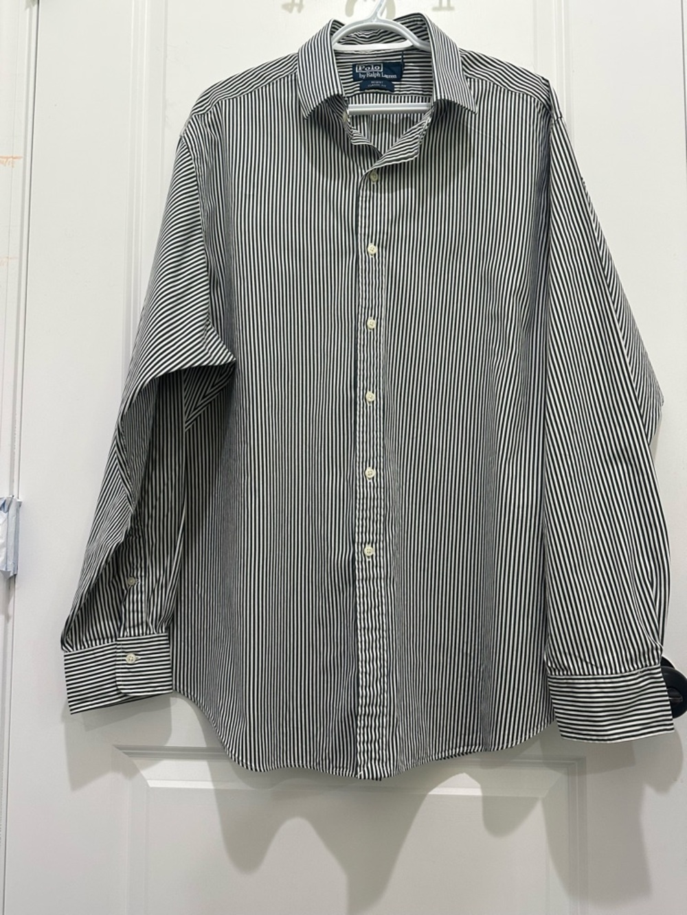 Polo Ralph Lauren Green & White Vertical Stripe Dress Shirt SZ 2X